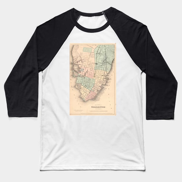 Vintage Map of Charleston South Carolina (1855) Baseball T-Shirt by Bravuramedia
